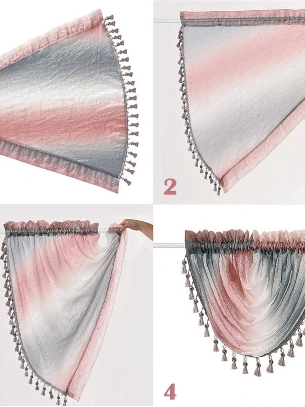 🩶🎀 Ombre 42 in. L Polyester Window Curtain Waterfall Valance in Blush Ombré 🎀🩶